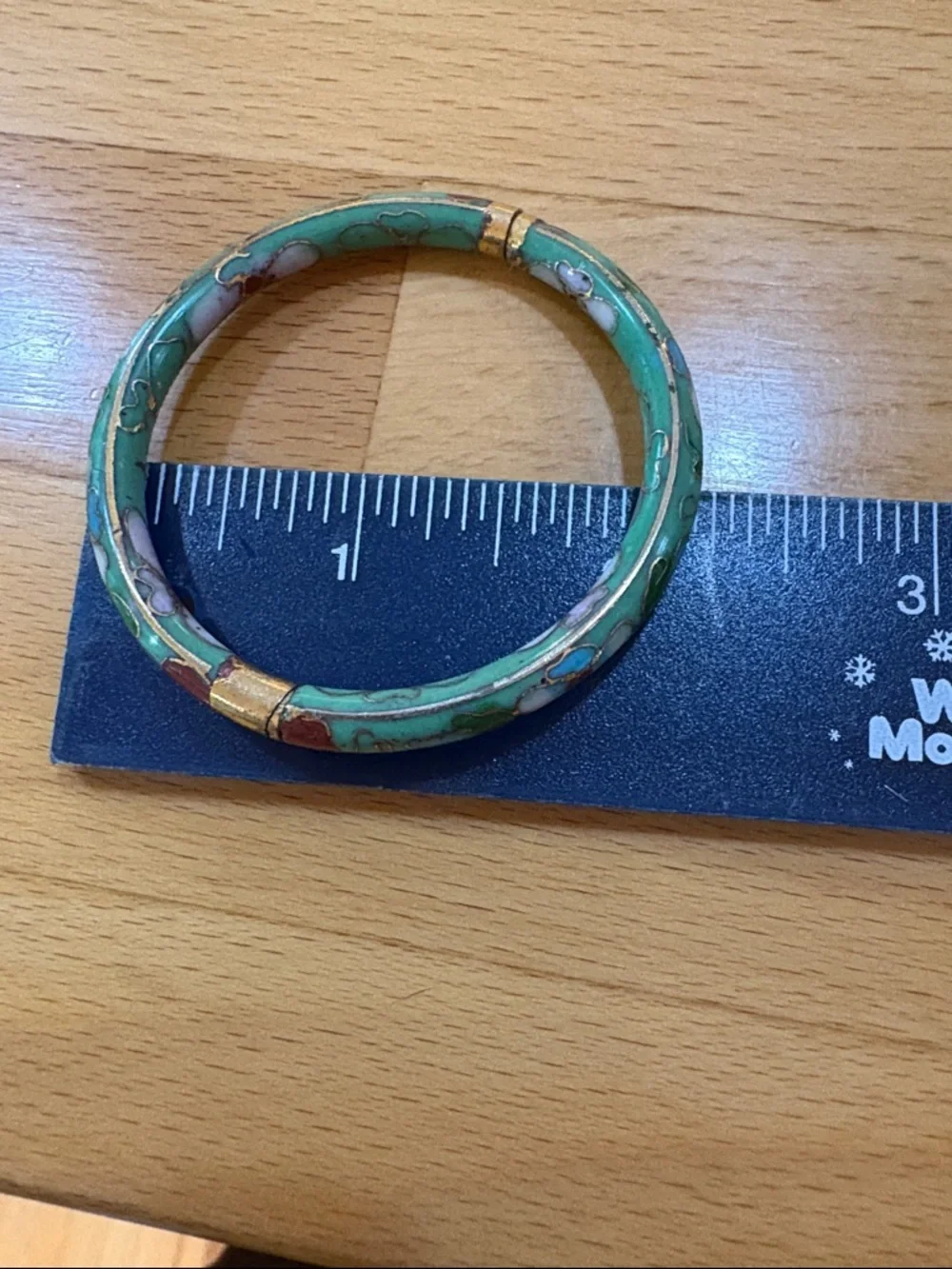 Child's Hinged Green Floral Cloisonné Bracelet